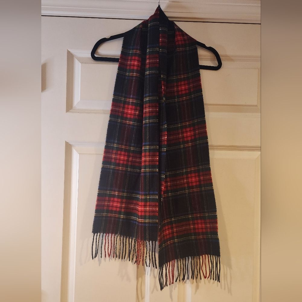 Red and green plaid flannel tassel scarf